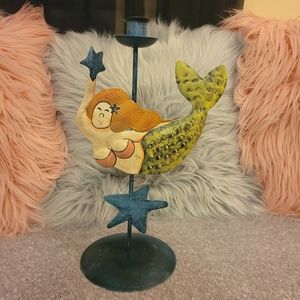 Hand Painted Mermaid Metal Candle Holder